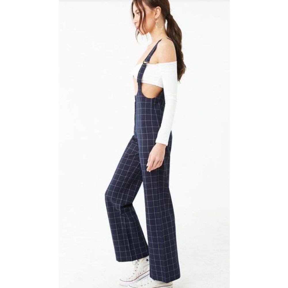 Forever 21 NWT Navy Grid Print Suspender P… - Picture 3 of 3